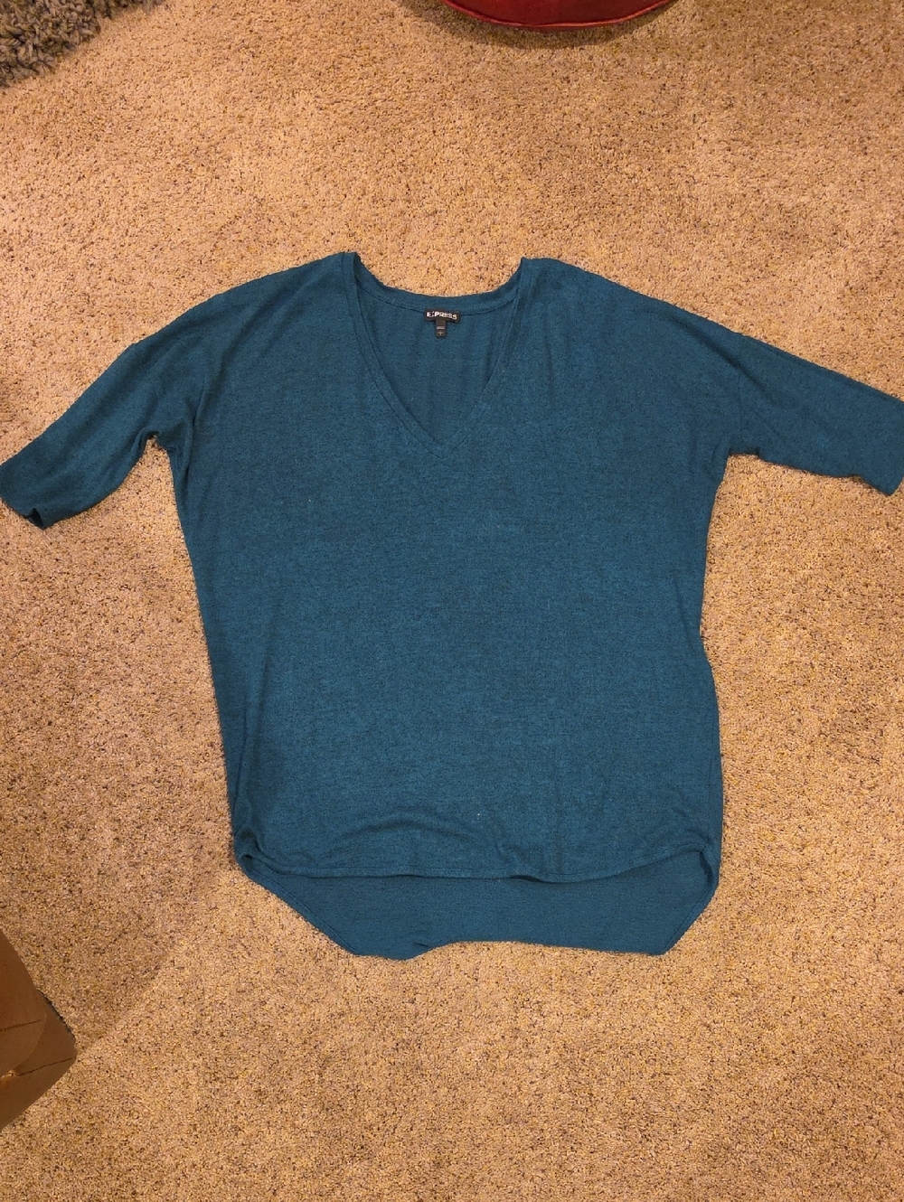 Express Teal V-Neck Knit Top